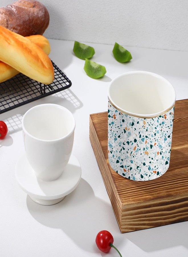 LEAZUL Butter Crock with Lid for Countertop,Ceramic French Butter Dish Keeper for Spreadable Soft Butter,3.7" Butter Container Holder with Terrazzo Marble Print, Housewarming Gift, Kitchen and Home Decor - Image 3