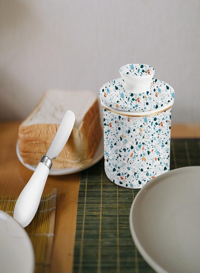 LEAZUL Butter Crock with Lid for Countertop,Ceramic French Butter Dish Keeper for Spreadable Soft Butter,3.7" Butter Container Holder with Terrazzo Marble Print, Housewarming Gift, Kitchen and Home Decor - Image 5
