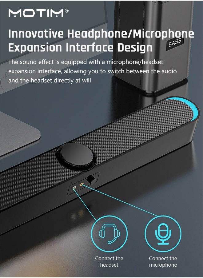 2 IN 1 Wired Soundbar Bluetooth, Powerful Subwoofer with Night light for Computer, Desktop Laptop PC Subwoofer HiFi Stereo Gaming Speakers