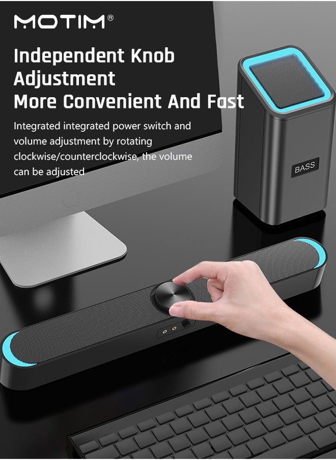 2 IN 1 Wired Soundbar Bluetooth, Powerful Subwoofer with Night light for Computer, Desktop Laptop PC Subwoofer HiFi Stereo Gaming Speakers