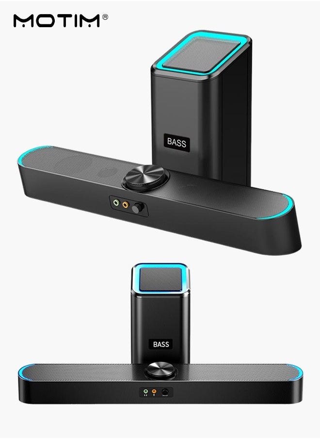 2 IN 1 Wired Soundbar Bluetooth, Powerful Subwoofer with Night light for Computer, Desktop Laptop PC Subwoofer HiFi Stereo Gaming Speakers