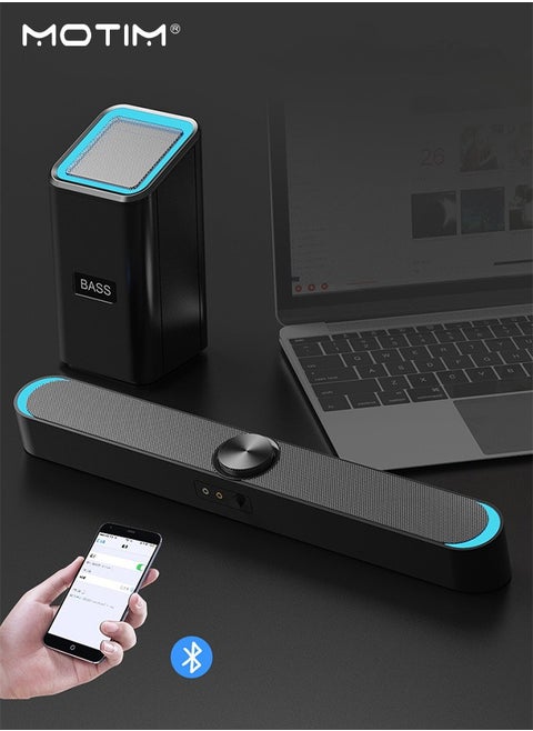 2 IN 1 Wired Soundbar Bluetooth, Powerful Subwoofer with Night light for Computer, Desktop Laptop PC Subwoofer HiFi Stereo Gaming Speakers