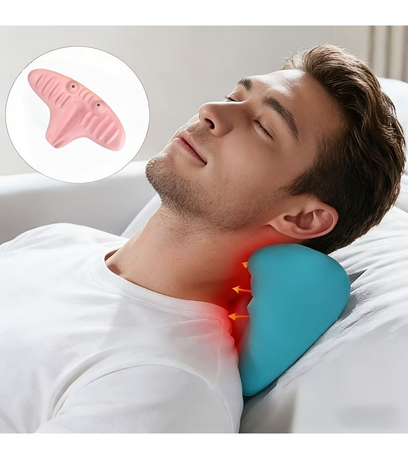 1 Pink Cervical Shoulder and Neck Massage Pillow Physical Traction Support for Home Car Portable Relaxation - Image 1