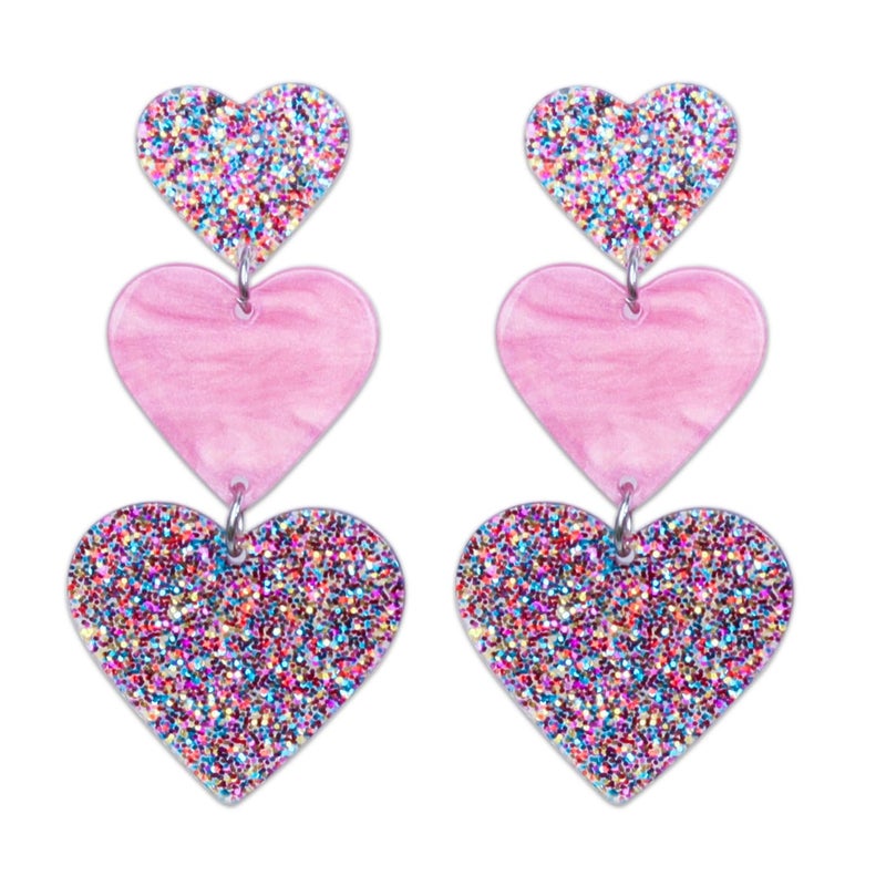 Adoshine Heart Earrings BlingBling Dangle Earrings Acrylic Cute Hot Pink Red Rave Earrings Love Heart Shaped Earring For Women Gift - Image 1