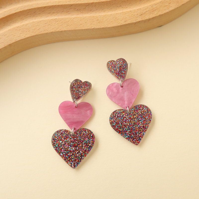 Adoshine Heart Earrings BlingBling Dangle Earrings Acrylic Cute Hot Pink Red Rave Earrings Love Heart Shaped Earring For Women Gift - Image 4
