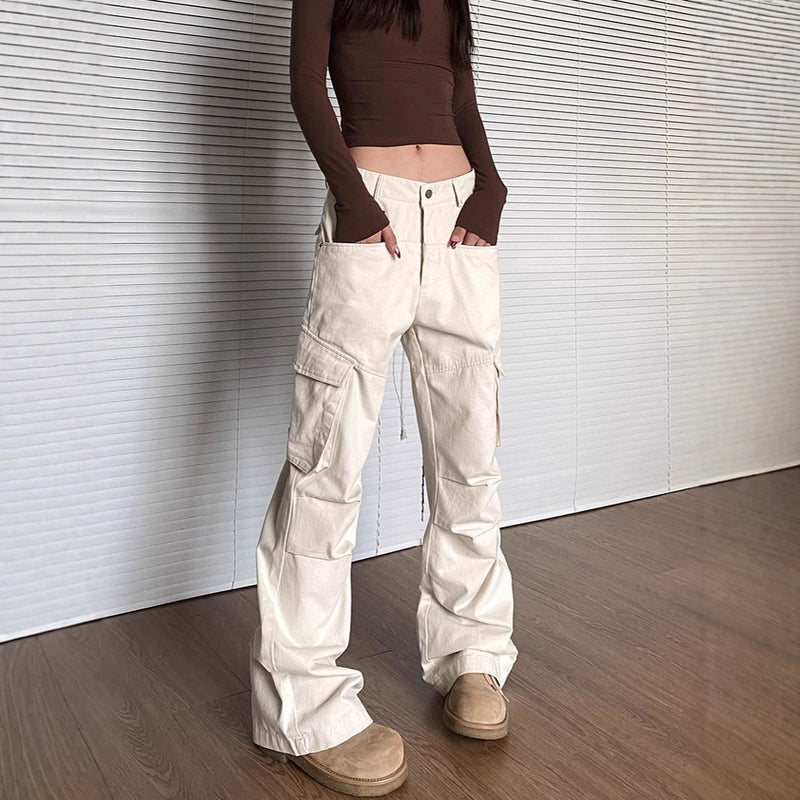 American Style Retro Multi-Pocket Workwear Casual Pants Women'S Arrival Street Loose Pleated Straight All-Match Long Pants - Image 5