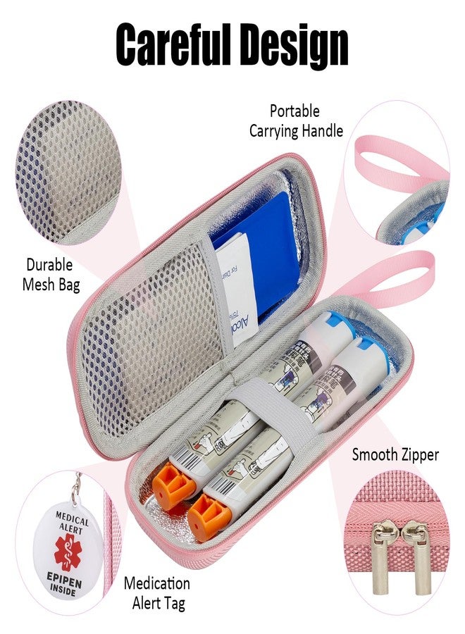 sijidou EpiPen Medical Carrying Case, Epi Pens Carrying Case for Travel, Medication Organizer Bag, Fits 2 EpiPens, Asthma Inhaler, Allergy Medicine, With Ice Pack, Programmable NFC Medical Warning Tags (Pink) - Image 4