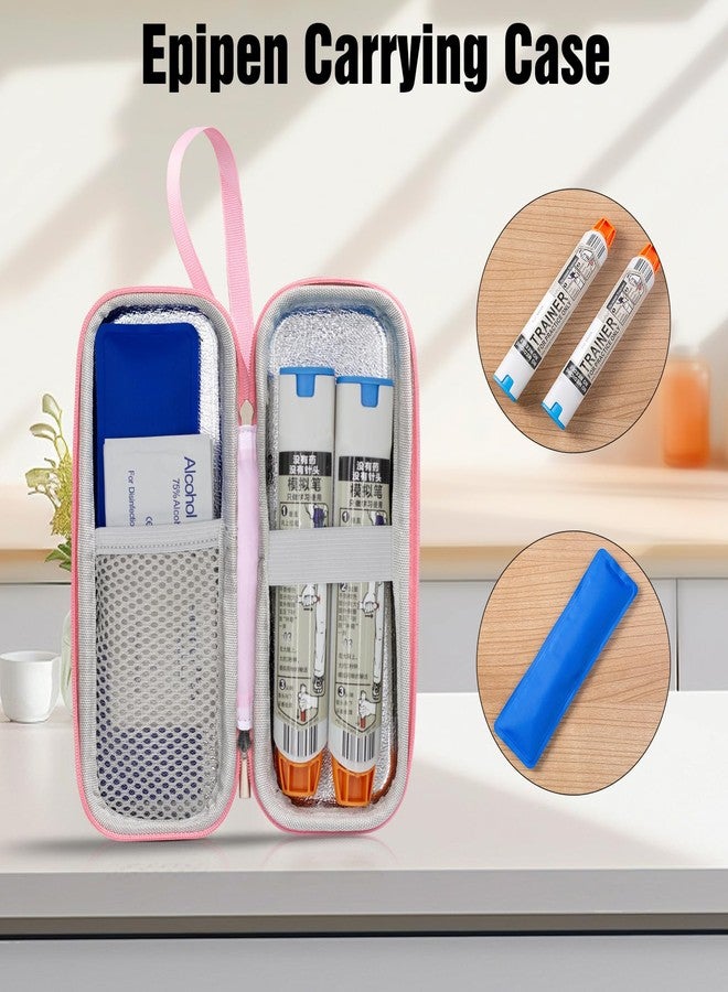 sijidou EpiPen Medical Carrying Case, Epi Pens Carrying Case for Travel, Medication Organizer Bag, Fits 2 EpiPens, Asthma Inhaler, Allergy Medicine, With Ice Pack, Programmable NFC Medical Warning Tags (Pink) - Image 2