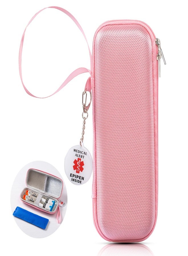 sijidou EpiPen Medical Carrying Case, Epi Pens Carrying Case for Travel, Medication Organizer Bag, Fits 2 EpiPens, Asthma Inhaler, Allergy Medicine, With Ice Pack, Programmable NFC Medical Warning Tags (Pink) - Image 1