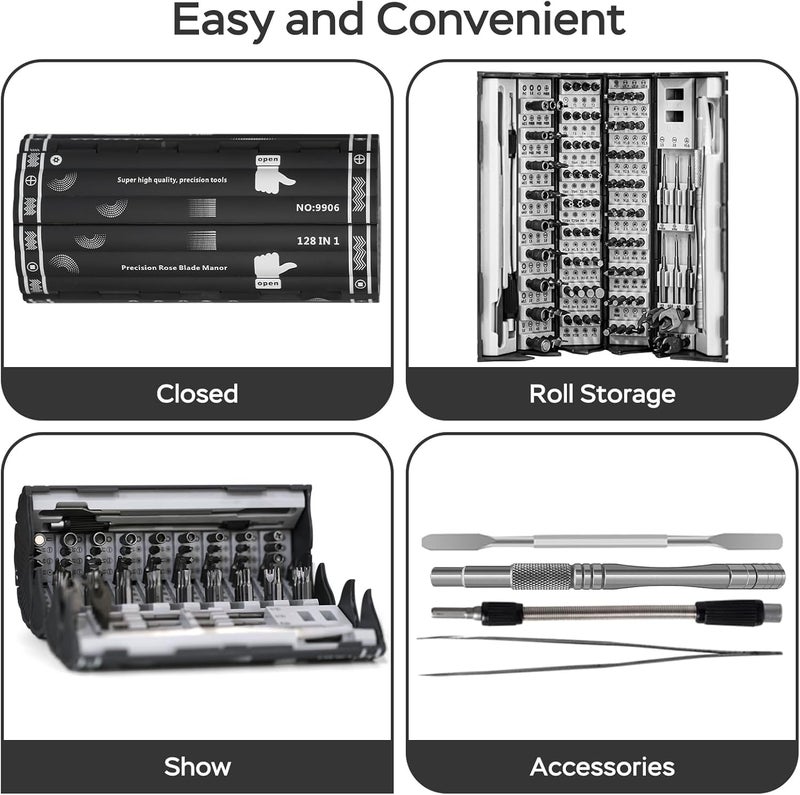 XIKKART 128 In 1 Electronics Precision Screwdriver Set,Professional Magnetic Repair Tool Kit With 122 Bits For Computer,PC,Iphone,Laptop,Game Console,Watch,Xbox,PS5,Macbook,Ring Doorbell,Grey - Image 2