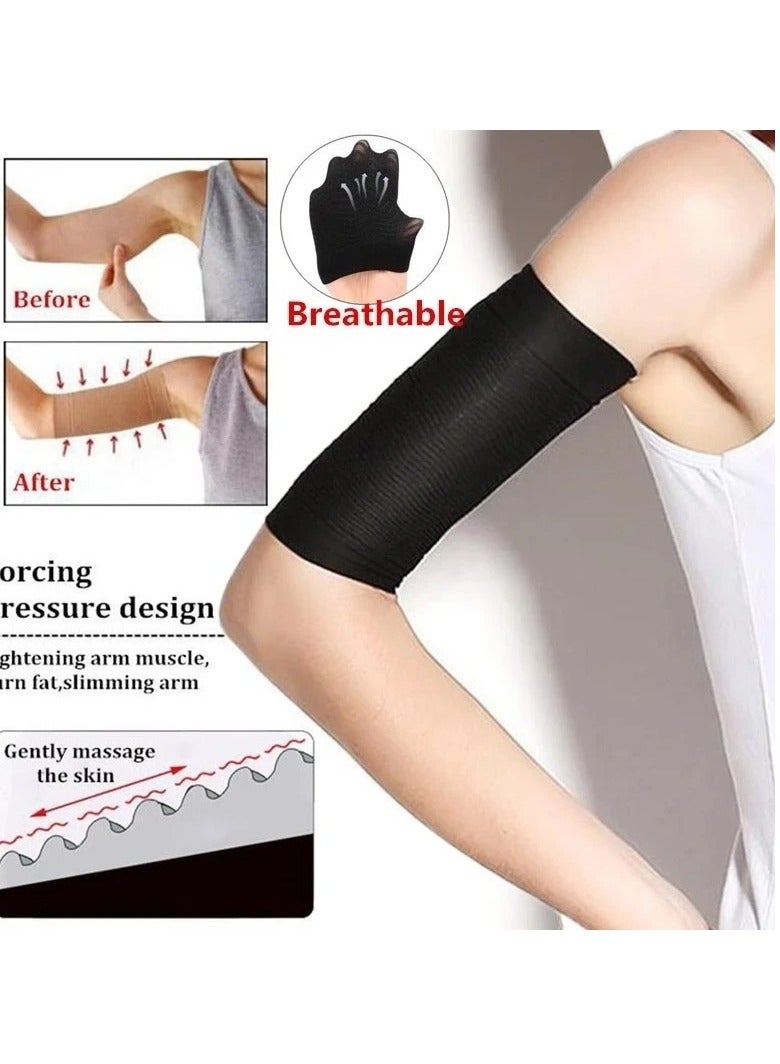 AROAQ Arm Slimming Shaper Wrap, Compression Slimming Arms Sleeves, Workout Cellulite Shaper Fat Burning Sleeves, Arm Compression Wrap Sleeve Suitable For Women Girls, (Black 1 Pair) - Image 4
