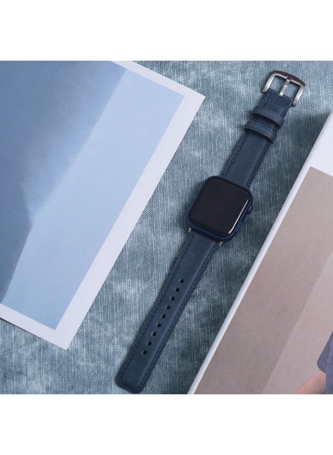 Fullmosa Fullmosa Leather Bands Compatible with Apple Watch Band 42mm 44mm 45mm 49mm,Yola Leather Bracelet Apple Watch Band Compatible for iWatch Ultra 2 Ultra SE2 SE Series 9 8 7 6 5 4 3 2 1,Blue - Image 3