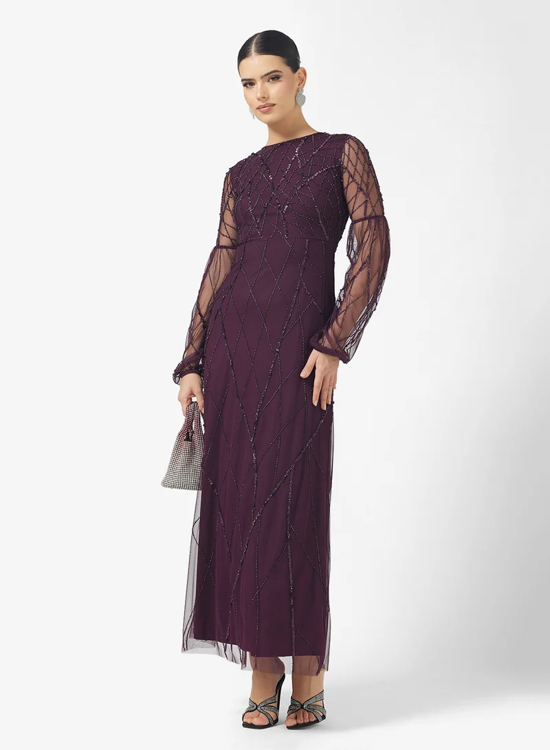 Amelia Rose Crew Neck Sequin Embellished Maxi Dress