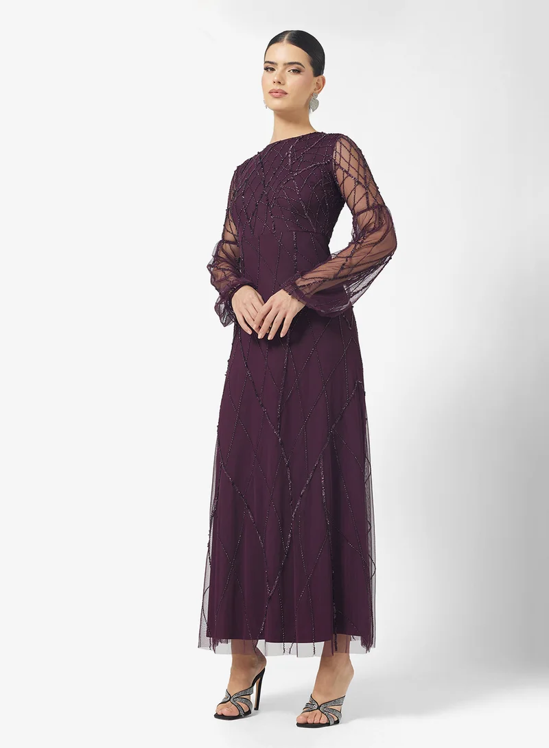 Amelia Rose Crew Neck Sequin Embellished Maxi Dress