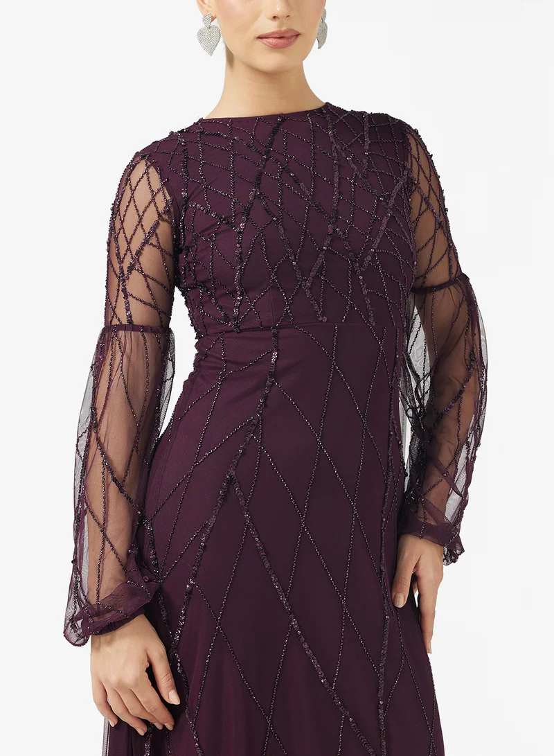 Amelia Rose Crew Neck Sequin Embellished Maxi Dress