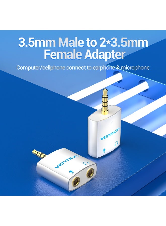 VENTION 4 Pole 3.5mm Male to 2*3.5mm Female Audio Splitter with Separated Audio and Microphone Port Slivery Model # BDBW0 - Image 2