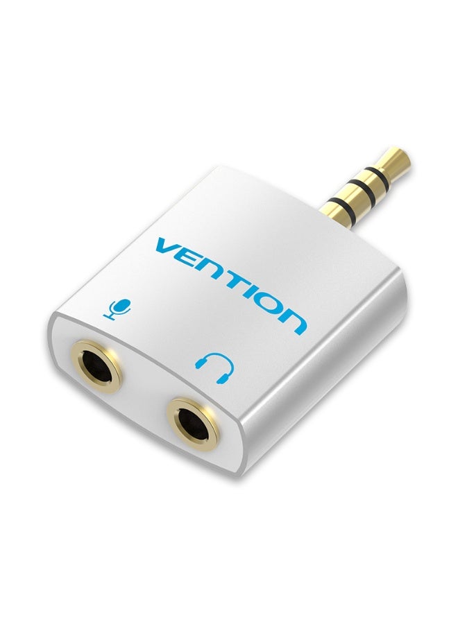 VENTION 4 Pole 3.5mm Male to 2*3.5mm Female Audio Splitter with Separated Audio and Microphone Port Slivery Model # BDBW0 - Image 1