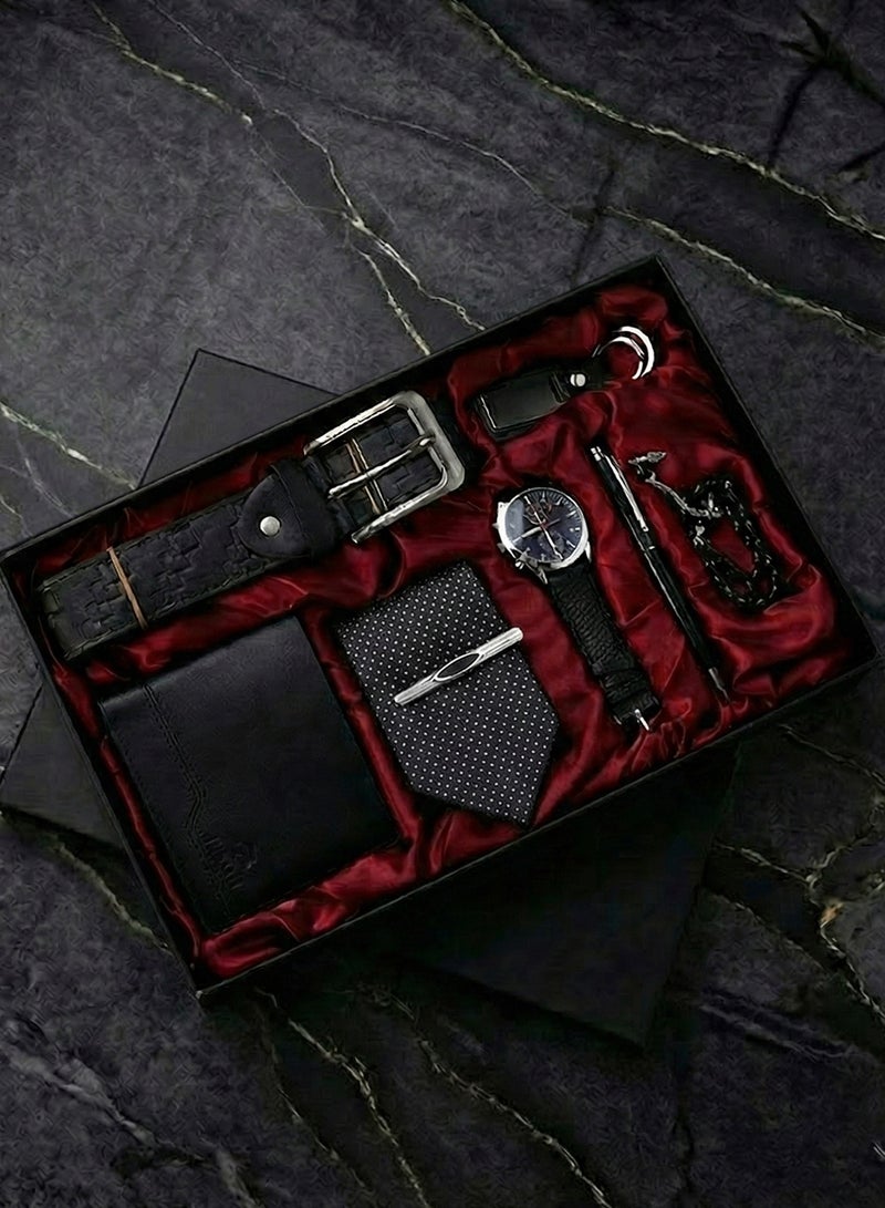 FIORICASA Premium Men’s 8-Piece Gift Set with Watch, Wallet, Belt, Tie, Tie Clip, Pen & Accessories – Elegant Business Collection - Image 1