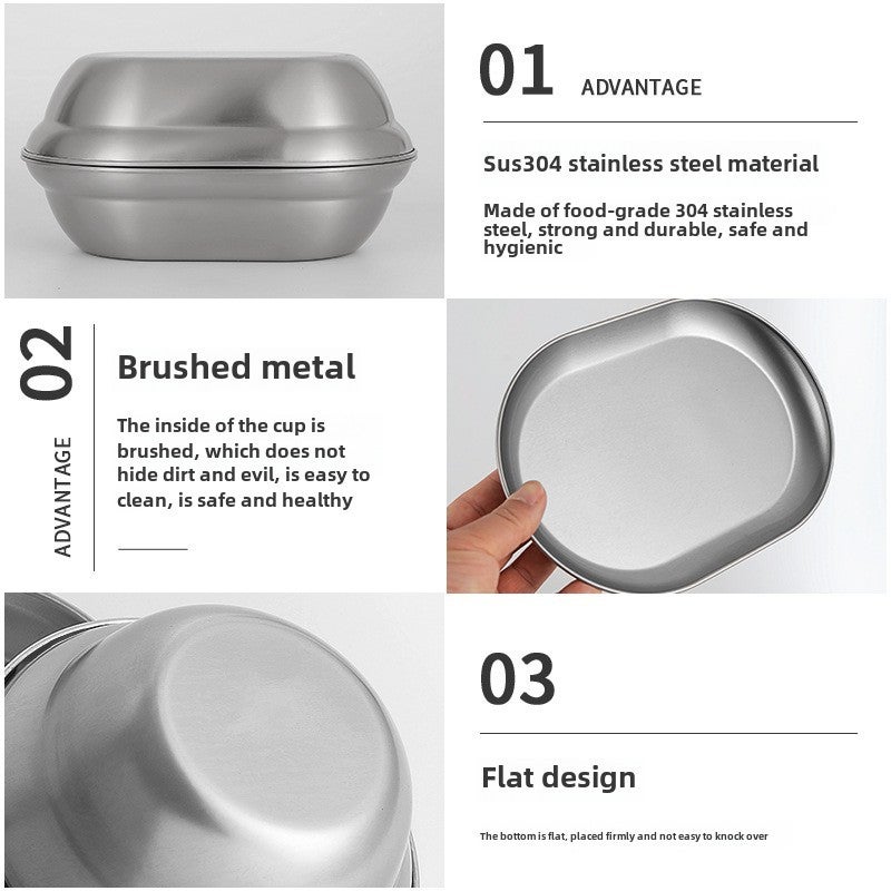 CLS outdoor 304 stainless steel plate 10 pieces suit self-driving travel portable barbecue camping household soup basin small bowl dish(304 stainless steel 8-piece dinner plate suit) - Image 3