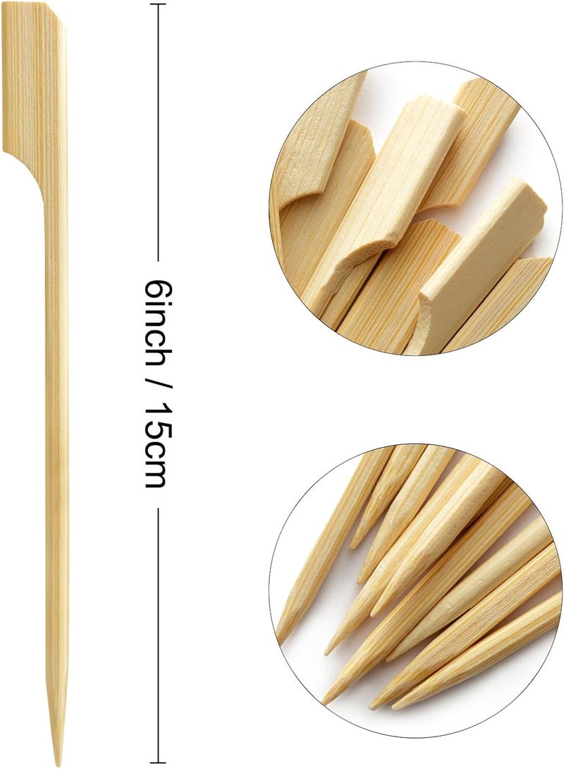 BLUETOP 200Pcs Bamboo Paddle Picks, 6 Inch Sturdy Flat Skewers Food Appetizer Toothpicks for for Fruit, Grilling, Drink, BBQ, Barbecue, Yakitori Chicken, Fondue, Roasting,Cocktail, Marshmallow - Image 2
