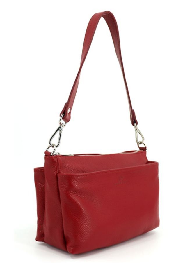 Effetty Tripartite leather shoulder bag made in Italy for women, Made of genuine leather, available in both winter and summer colors, Red - Image 1