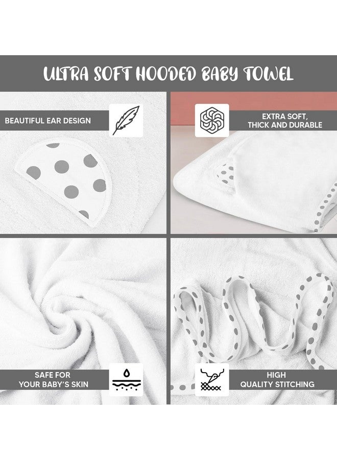 ELSVIN Set of 2 Hooded Baby Towels - White and Grey - Luxurious, Large and Super Absorbent - 30 x 30 Inch - Soft and Suitable for Infants, Toddlers and Kids - 400 GSM - Image 3