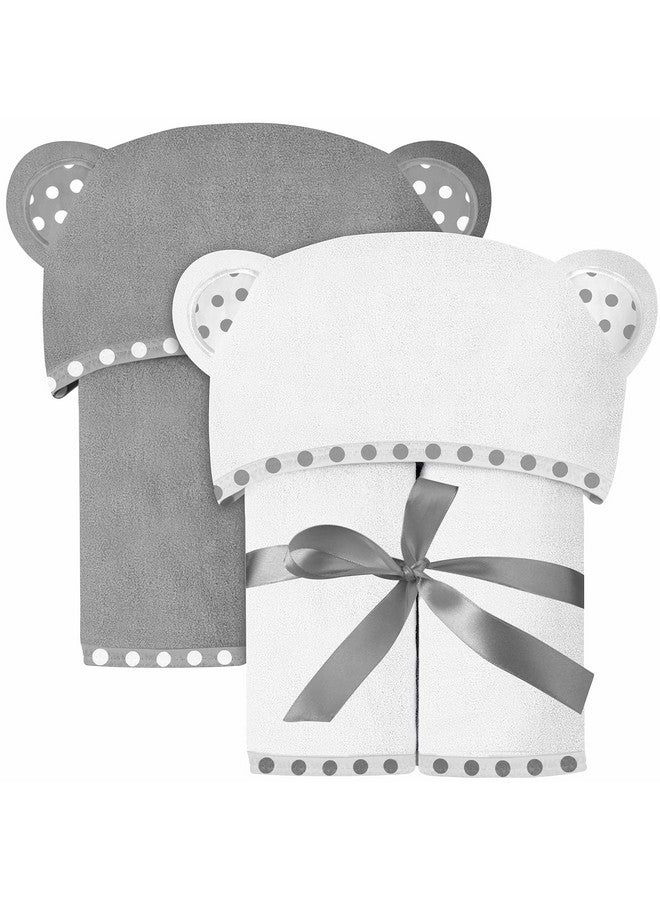 ELSVIN Set of 2 Hooded Baby Towels - White and Grey - Luxurious, Large and Super Absorbent - 30 x 30 Inch - Soft and Suitable for Infants, Toddlers and Kids - 400 GSM - Image 1