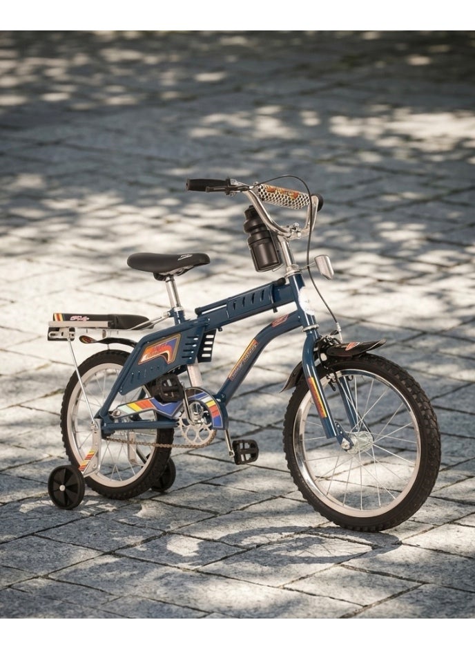 StarKids Rambo Professional 16-inch Kids' Bike featuring a dual-brake system, training wheels, and a rear seat for fun and safe riding adventures. - Image 1