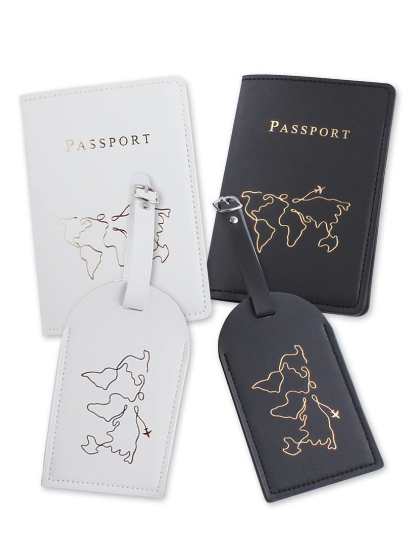 SOLARAE 2 Pieces Passport Holder and 2 Pieces Luggage Tag Set,passport Holder Travel Suitcase Organizer Label Map PU Leather Id Bag Luggage Tag Set for Storing Passport Business Card Credit Card Boarding Pass - Image 1