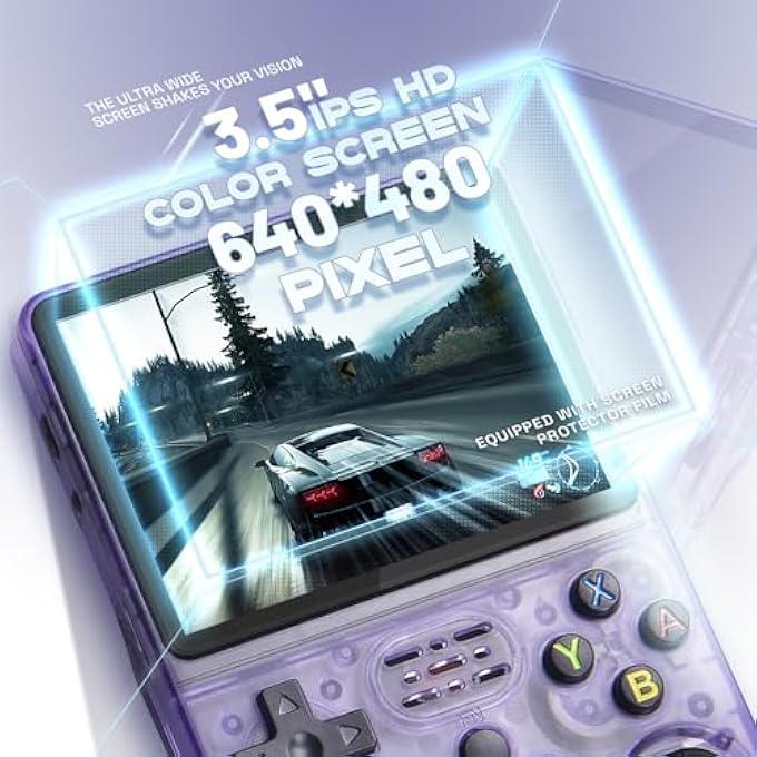 RETRO HANDHELD GAME CONSOLE, OPEN-SOURCE R36S WITH 3.5" IPS SCREEN, LINUX SYSTEM, PORTABLE GAMING & ENTERTAINMENT DEVICE, INCLUDES 64G/128G TF CARD (PURPLE, 64GB) - Image 3