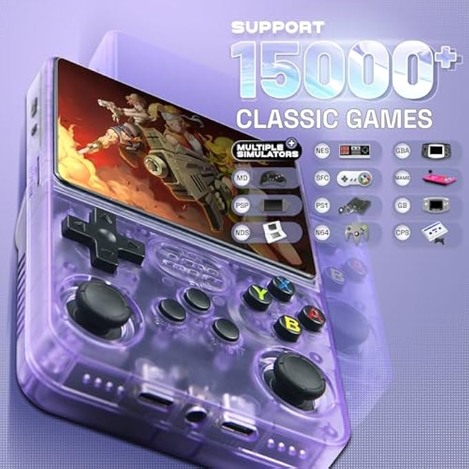 RETRO HANDHELD GAME CONSOLE, OPEN-SOURCE R36S WITH 3.5" IPS SCREEN, LINUX SYSTEM, PORTABLE GAMING & ENTERTAINMENT DEVICE, INCLUDES 64G/128G TF CARD (PURPLE, 64GB) - Image 2
