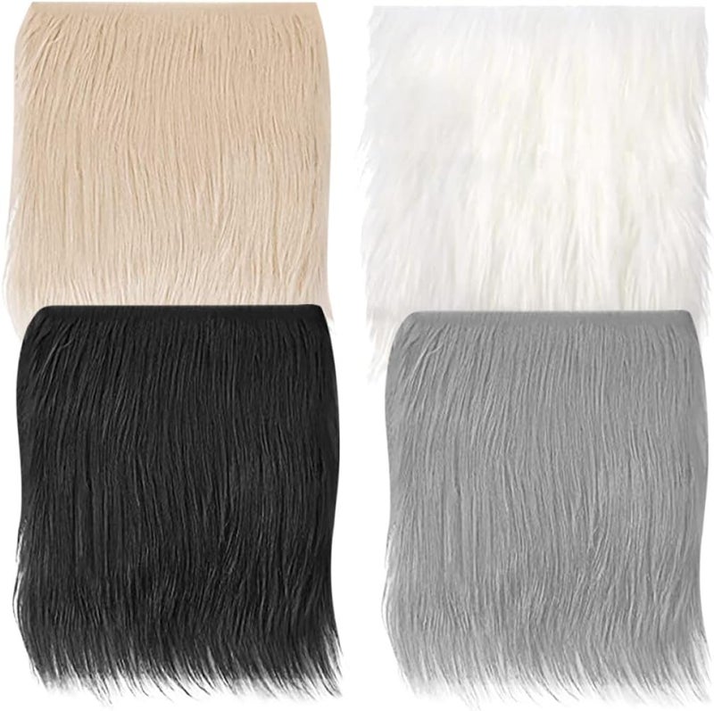 4pcs Square Faux Fur Fabric for DIY Crafts and Handmade Dolls Simulation Fur Material in White Black Gray Khaki for Home Decor and Clothing - Image 1