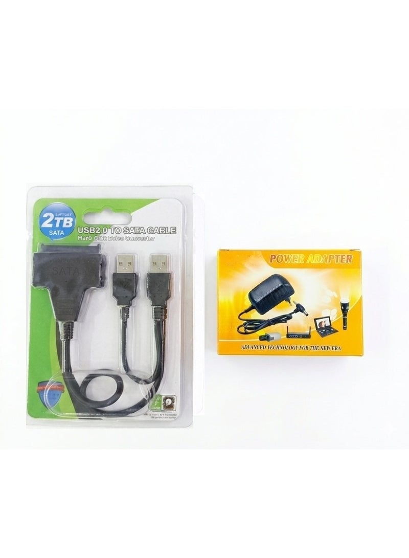 ​USB 2.0 to SATA Adapter Cable Bundle with 12V 2A External Power Supply for 3.5-inch Desktop HDD and 2.5 / inch Laptop SSD-HDD - Image 1