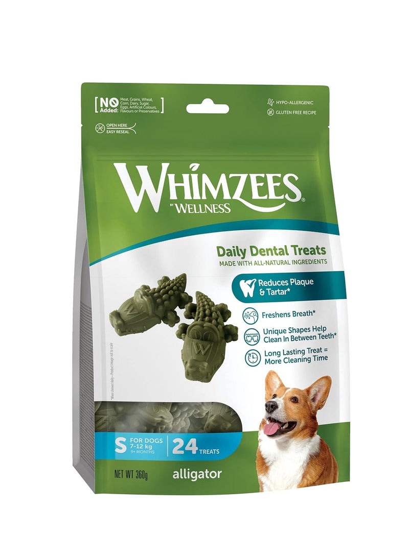 WHIMZEES By Wellness Alligator Dog Dental Sticks 24 Pieces Size S Dog Chews for Small Breeds Natural Grain Free Rawhide Free Vegetarian No Added Sugar - Image 1