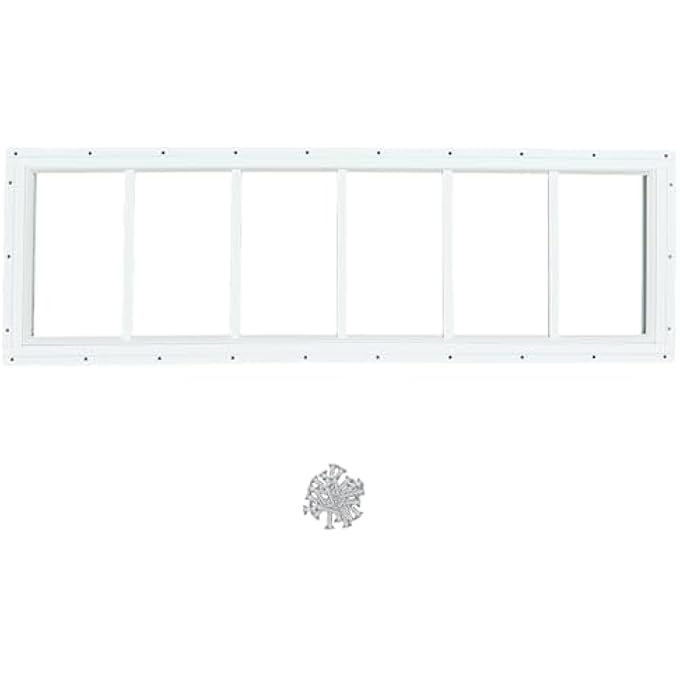 Hryan Shed Transom Window For Playhouse, Chicken Coop And Garage, Fixed Metal Tempered Glass Replacement Casement For Barn House, Ventanas De Casa (10" X 35" 1Pack) - Image 1