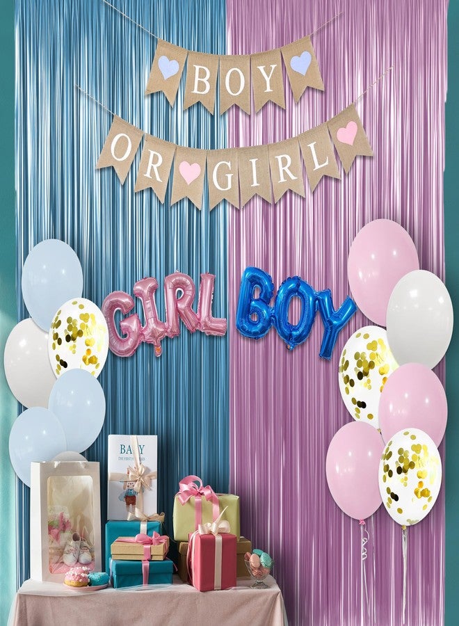 Dokuna Baby Gender Reveal Party Decorations, 23 Pcs Boy or Girl Baby Shower Party Decoration including Pink Blue Balloons Boy or Girl Banner Fringe Curtains - Image 3