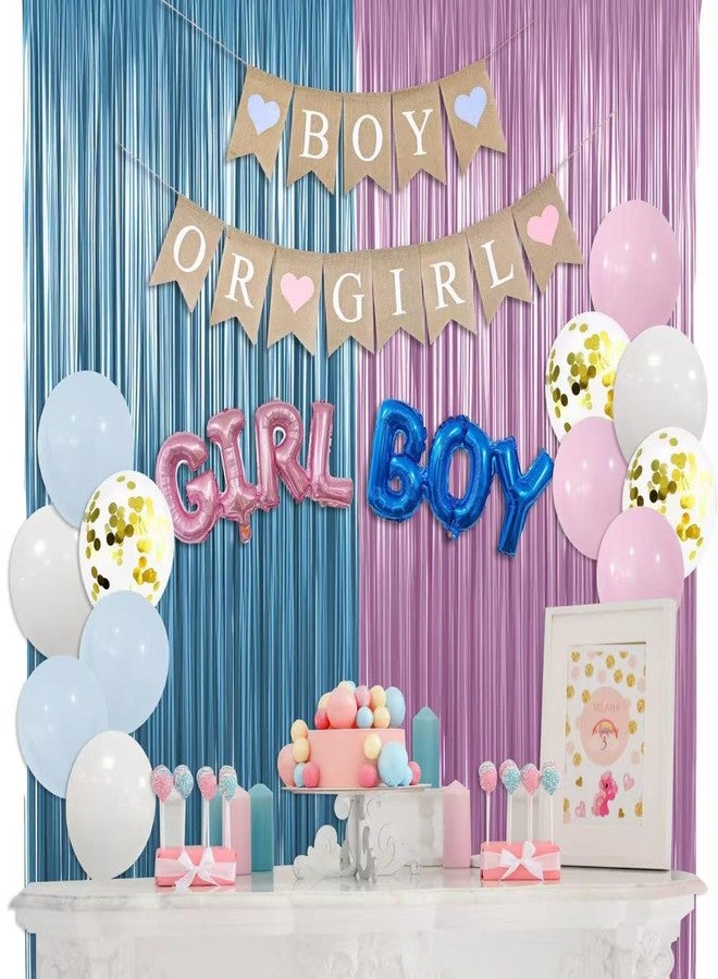 Dokuna Baby Gender Reveal Party Decorations, 23 Pcs Boy or Girl Baby Shower Party Decoration including Pink Blue Balloons Boy or Girl Banner Fringe Curtains - Image 1