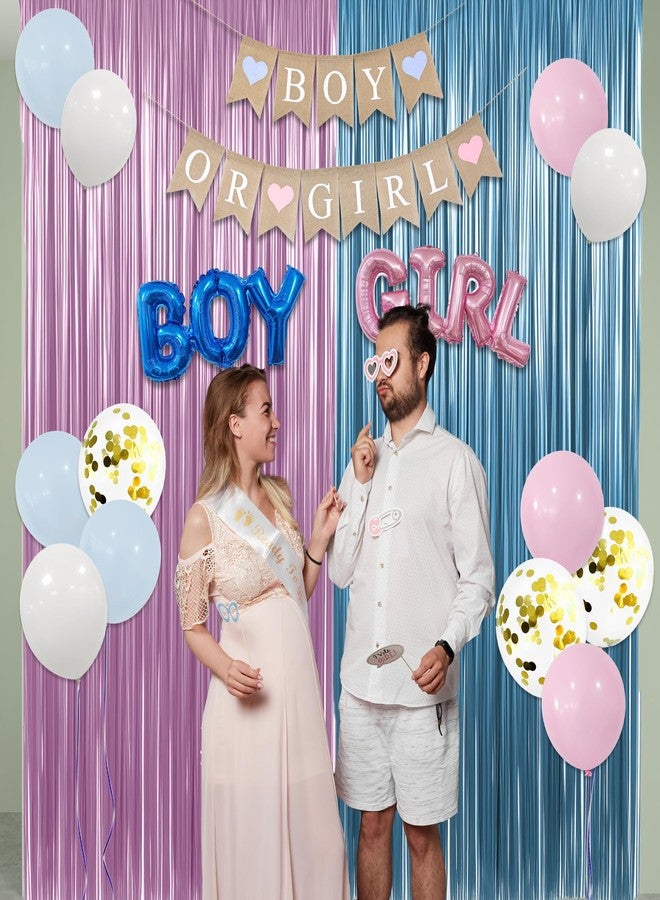Dokuna Baby Gender Reveal Party Decorations, 23 Pcs Boy or Girl Baby Shower Party Decoration including Pink Blue Balloons Boy or Girl Banner Fringe Curtains - Image 2