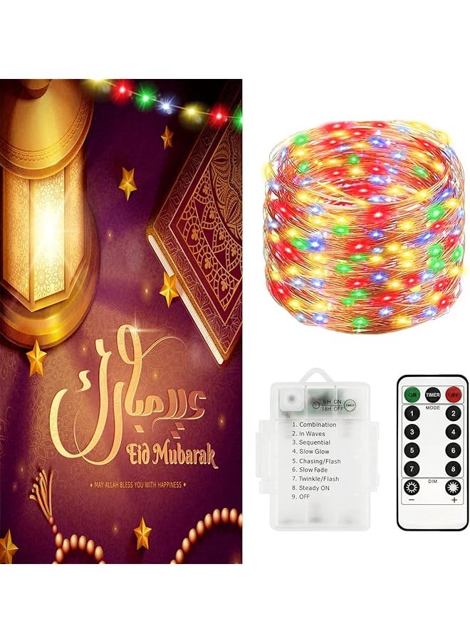 إيروريكس زينة رمضان عيد الجنية سلسلة أضواء 66 قدم 200 ليد تعمل بالبطارية 8 أوضاع مع جهاز التحكم عن بعد IP67 مقاوم للماء سلك نحاسي أضواء متلألئة مرصعة بالنجوم للداخل والخارج هدية العيد متعددة الألوان  - Image 1
