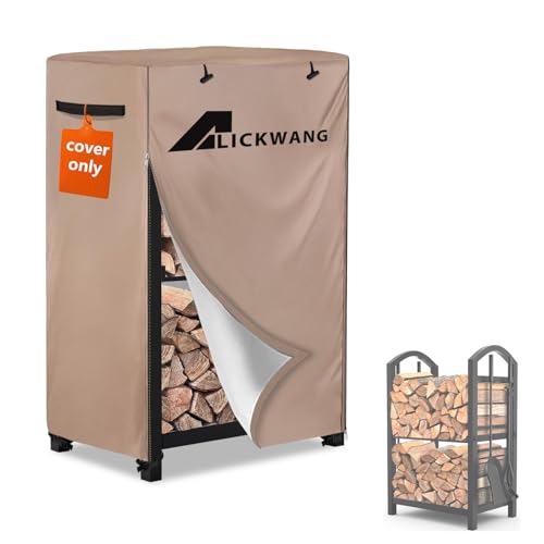 Alickwang 17 Inch Firewood Rack CoverHeavy Duty 600D Waterproof Outdoor Firewood Storage Rack CoverWood Rack Cover for 2Tiers Small Log Holders for Firewood14 D x 17 W x 30 HCover Only - Image 1