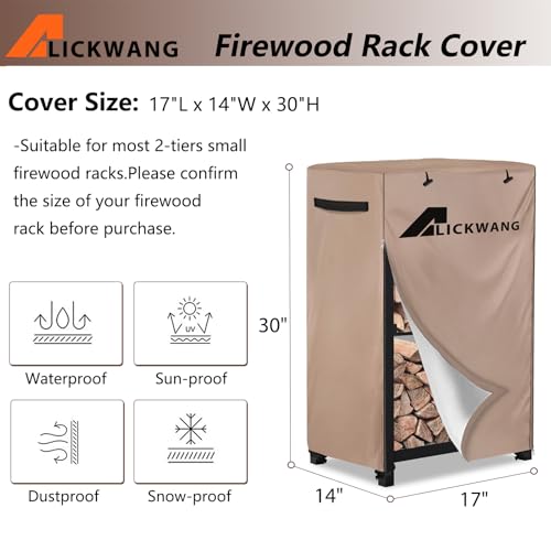 Alickwang 17 Inch Firewood Rack CoverHeavy Duty 600D Waterproof Outdoor Firewood Storage Rack CoverWood Rack Cover for 2Tiers Small Log Holders for Firewood14 D x 17 W x 30 HCover Only - Image 3