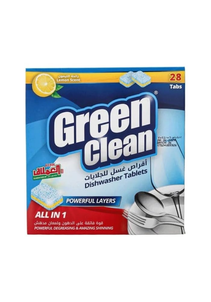 Al Emlaq Green Clean Lemon Dishwasher Tablets - 28 Count 28 Pcs
