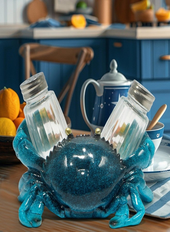 Hodao Sea Crab With Salt and Pepper Shaker Figurines Decoration Crab Set with Holder Figurine for Beach Bar or Tropical Kitchen Decor Table Decor By Home Gifts For Mom (Blue) - Image 4