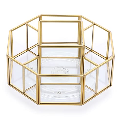 Hipiwe 360 Degree Rotating Glass Makeup Organizer 5 Slots Gold Metal Cosmetic Storage Display Holder Octagon Dresser Bathroom Spinning Vanity Organizer For Makeup Brushes Lipsticks Perfume - Image 2