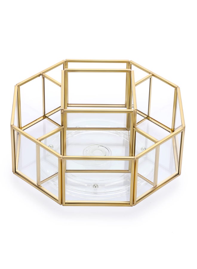 Hipiwe 360 Degree Rotating Glass Makeup Organizer 5 Slots Gold Metal Cosmetic Storage Display Holder Octagon Dresser Bathroom Spinning Vanity Organizer For Makeup Brushes Lipsticks Perfume - Image 3