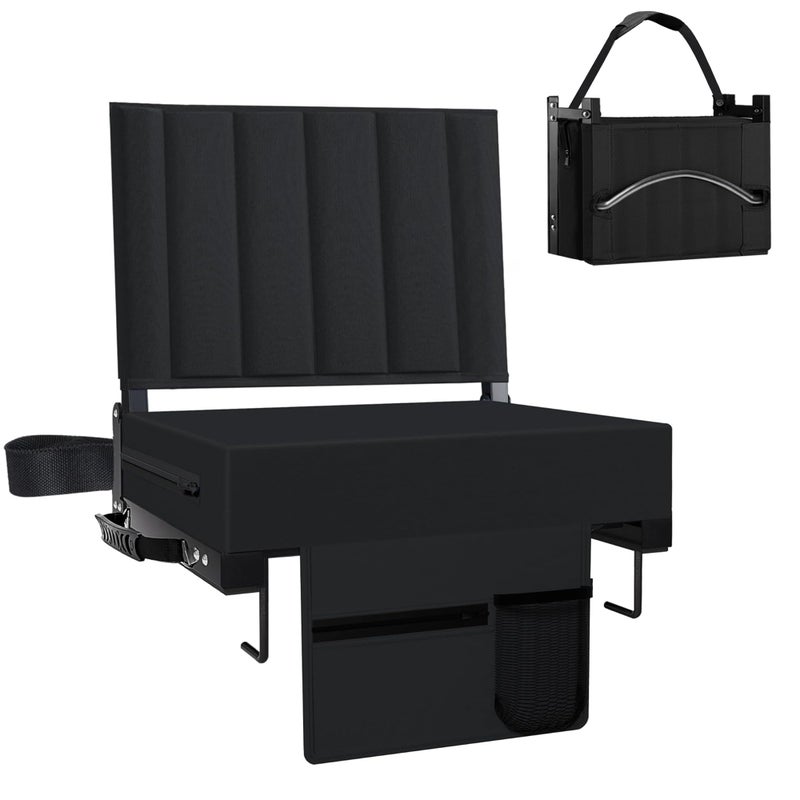 Aliphon Stadium Seat for Bleachers with Back Support and Cushion, Bleacher Seats with Shoulder Strap and Cup Holder, Padded Portable Folding Comfort Stadium Chair, for Sports Events, Black (1pcs) - Image 1