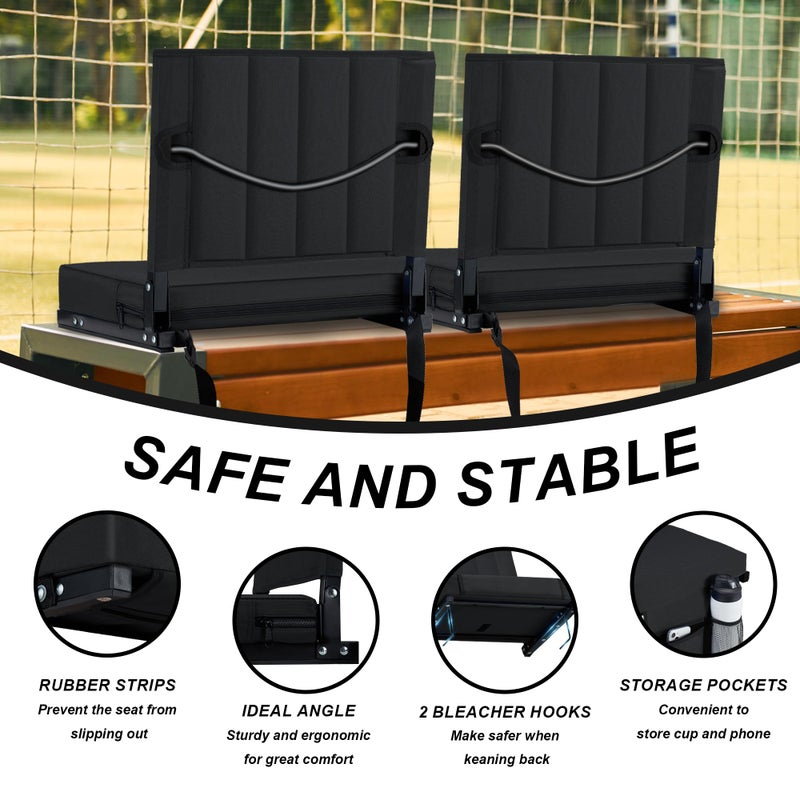 Aliphon Stadium Seat for Bleachers with Back Support and Cushion, Bleacher Seats with Shoulder Strap and Cup Holder, Padded Portable Folding Comfort Stadium Chair, for Sports Events, Black (1pcs) - Image 4