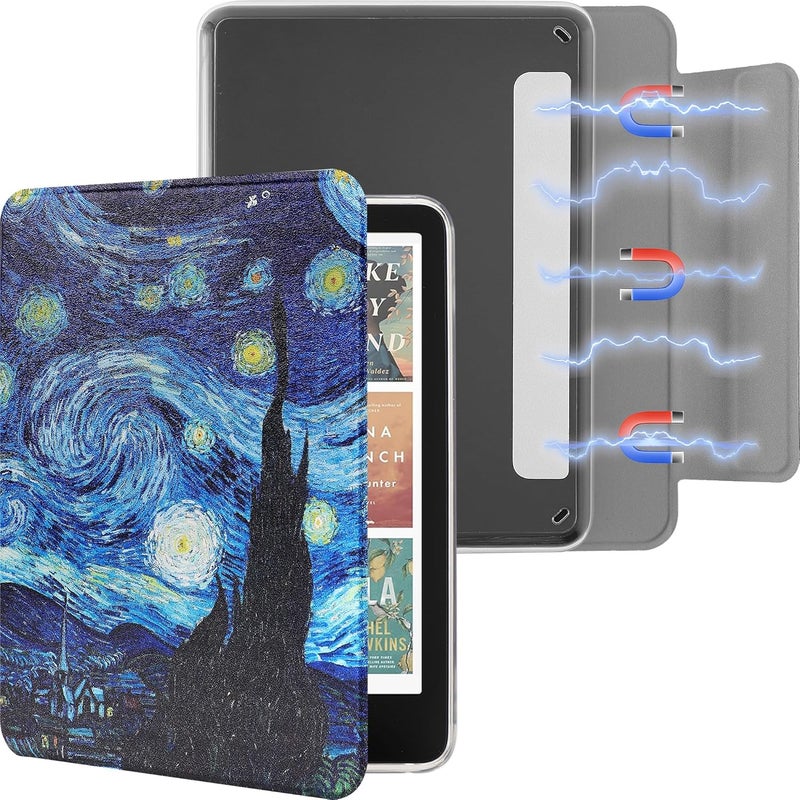 SESENSE Detachable Magnetic Case for 7'' Kindle Paperwhite 12th Gen 2024 and Kindle Colorsoft Signature Edition, Slim PU Shell Cover Case with Auto Wake/Sleep, Starry Sky - Image 1