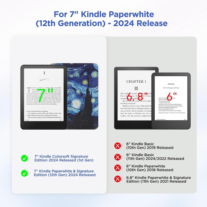 SESENSE Detachable Magnetic Case for 7'' Kindle Paperwhite 12th Gen 2024 and Kindle Colorsoft Signature Edition, Slim PU Shell Cover Case with Auto Wake/Sleep, Starry Sky - Image 2
