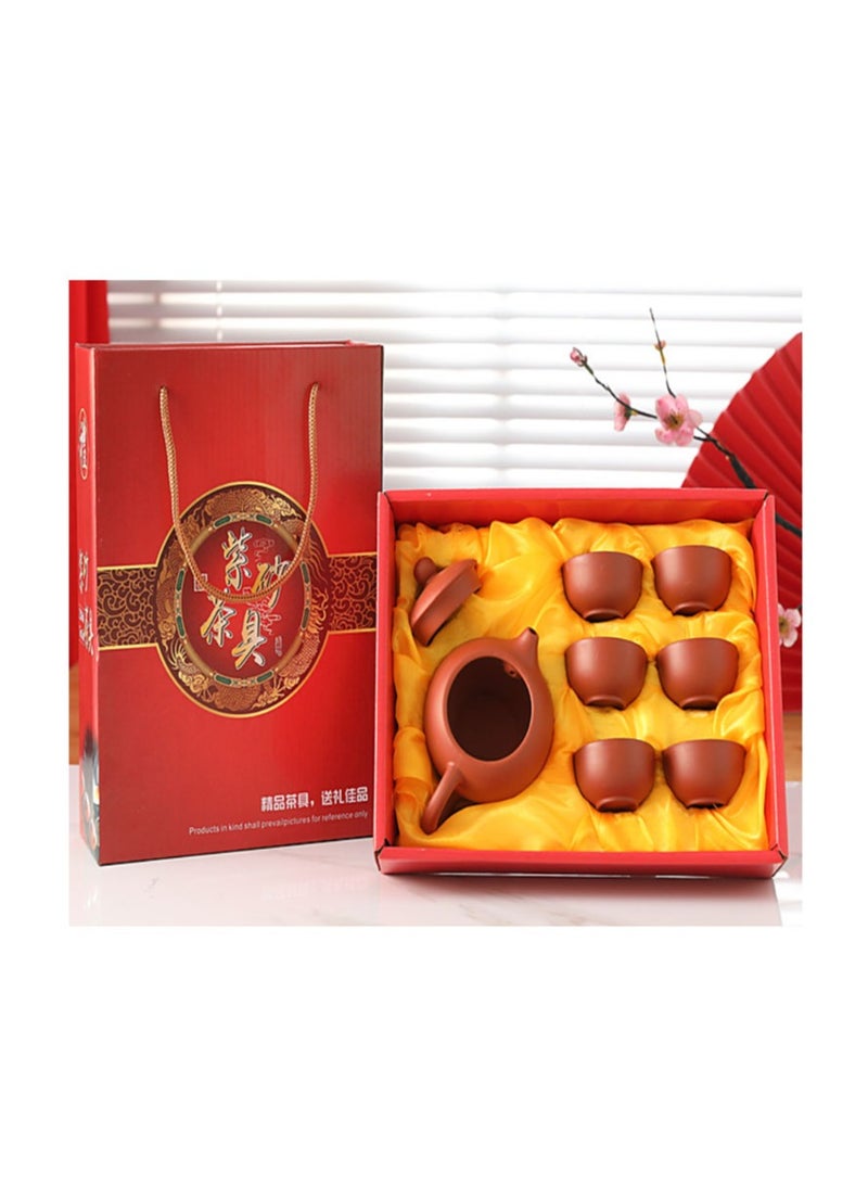 Jingke Zisha Tea Set Gift Set Chinese Yixing Xishi Teapot Kung Fu Tea Set Exquisite Ceramic Tea Set,A Pot Of Six Cups Red 180ml - Image 1